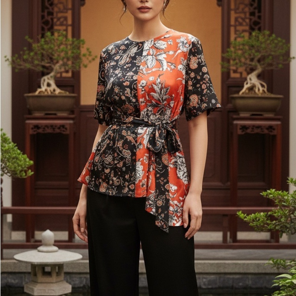 Zara Kimono Style Floral Two-Faced Top